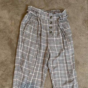 American Eagle paper bag high waist wide leg checkered pants